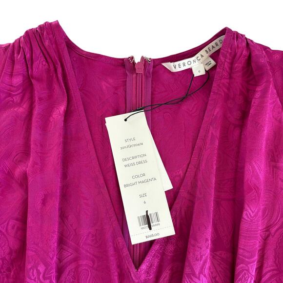 Veronica Beard Weiss Magenta Pink Wrap Silk Blend Jacquard Midi Dress Size 6 NWT - Picture 4 of 12